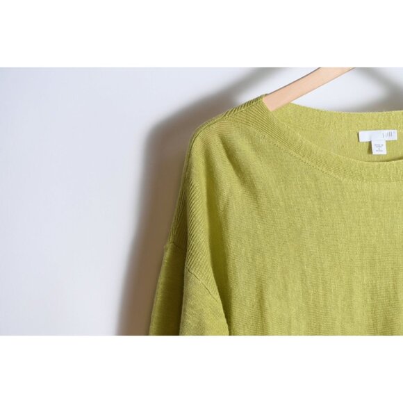 J Jill Lightweight Sweater Medium Linen Green Chartreuse Beachy 3/4 Sleeve - Picture 3 of 9
